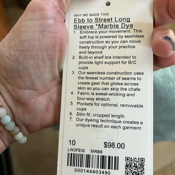 Lululemon Long Sleeve crop Top, size 10, Green marble tye dye, Bra with Padding - Picture 6 of 9